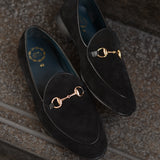 702-4 Horsebit Suede Black Belgian Loafers