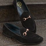 702-4 Horsebit Suede Black Belgian Loafers