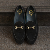 702-4 Horsebit Suede Black Belgian Loafers