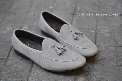 503-2 Tassel Suede Grey Belgian Loafers