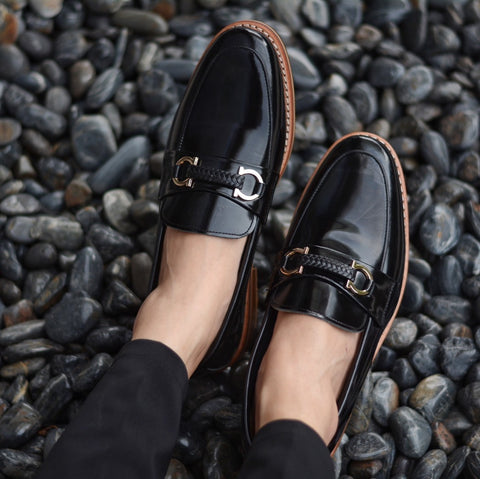 702 Horsebit Plait Loafer X Piano Black Wooden Soles