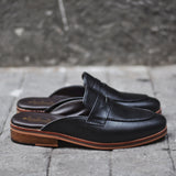 701 Penny Slipper Matt Black + Wooden Soles