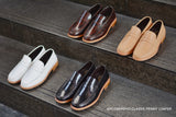 703-2 Wide Front Penny Loafer White - Wooden Base