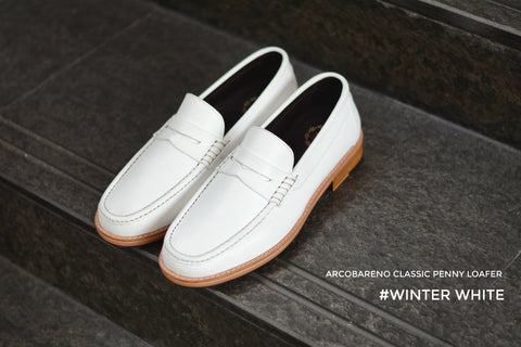 703-2 Wide Front Penny Loafer White - Wooden Base